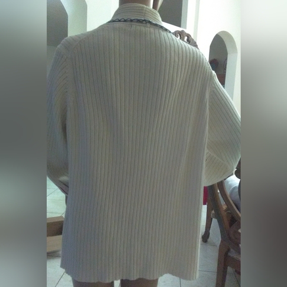 VINTAGE CREAM CARDIGAN BEAD WORK & UNIQUE STITCHING BY CRAZY HORSE SZ.LG BEAUTY! - Picture 5 of 10